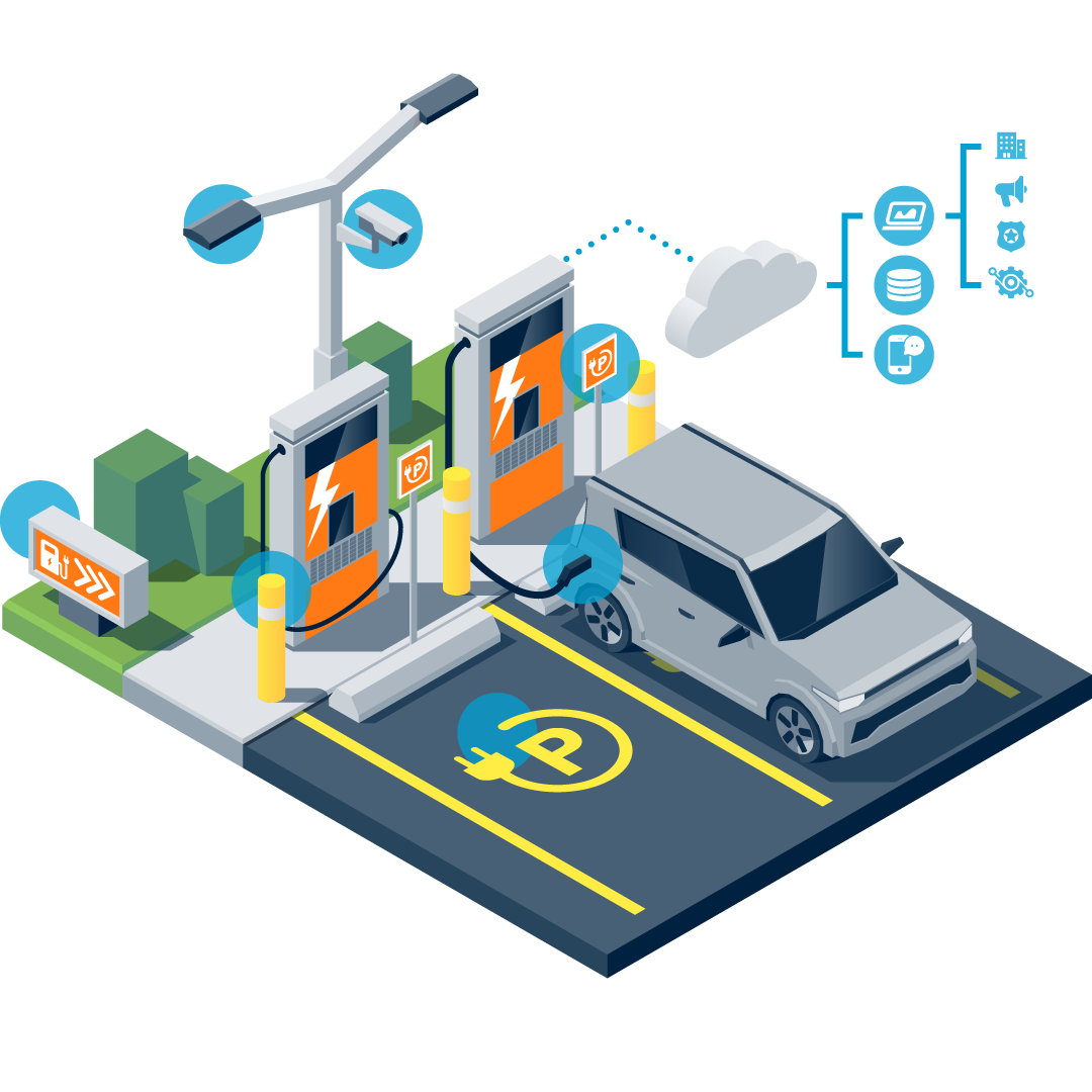 an Illustration of a car being charged at the charge station that is monitored
