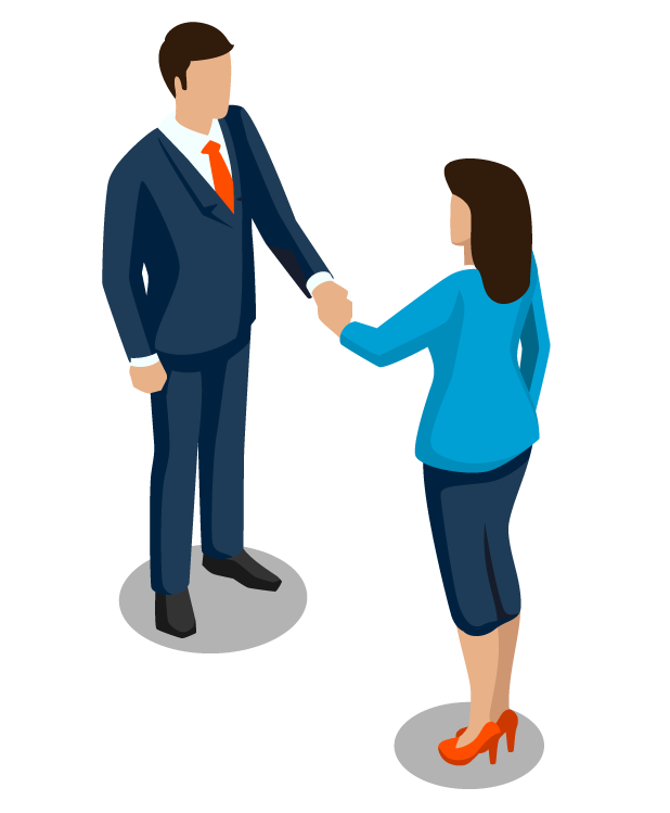 an Illustration of a business man shaking a business woman's hand