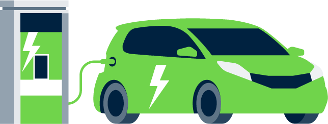 an illustration of a full charged green car