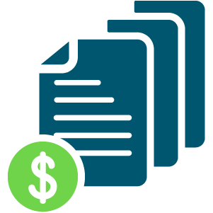 an icon of clipboard charts with a dollar sign