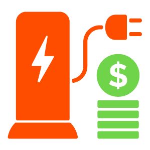 an icon of an EV charger with dollar symbol next to it