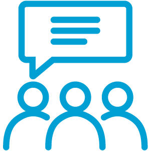 an symbol of people with a conversation bubble above their head