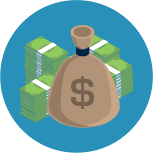 an illustration showing a bag of money and dollars