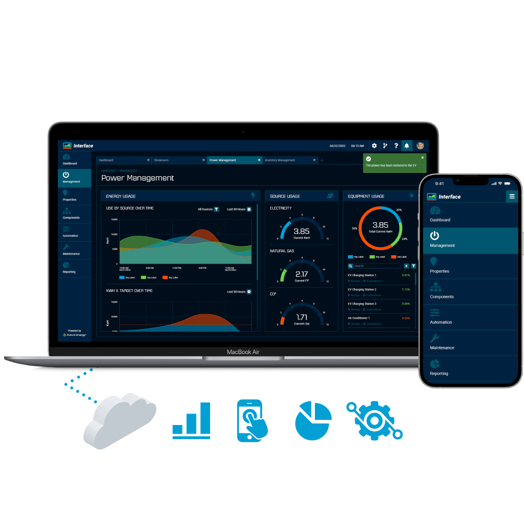An Illustration of a laptop and a mobile phone that shows Maestro Dashboard and the infrastructure's data