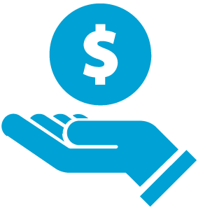 An Illustration of an open palm and a floating dollar sign that represent financial procurement